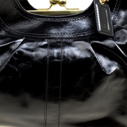 Pre Owned Coach Black Patent Leather Ergo Tattersall Pleated Satchel