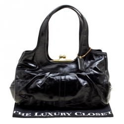 Pre Owned Coach Black Patent Leather Ergo Tattersall Pleated Satchel