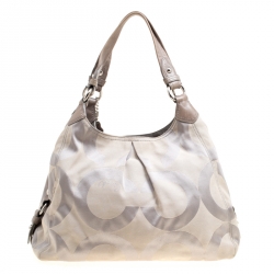 Pre Owned Coach Grey Signature Canvas Maggie Shoulder Bag