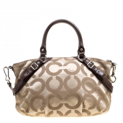 Coach Beige/Brown Canvas and Leather Sopia Top Handle Bag