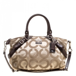 Coach Beige/Brown Canvas and Leather Sopia Top Handle Bag