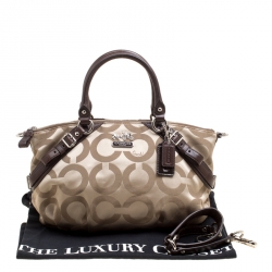 Coach Beige/Brown Canvas and Leather Sopia Top Handle Bag