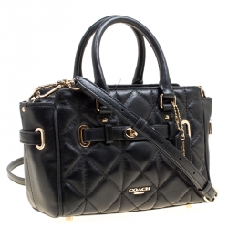 Pre Owned Coach Black Quilted Leather Mini Blake Top Handle Bag