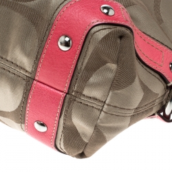 Coach Beige/Pink Signature Canvas Hobo