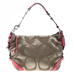 Coach Beige/Pink Signature Canvas Hobo