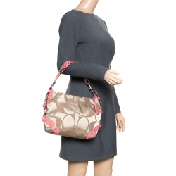 Coach Beige/Pink Signature Canvas Hobo