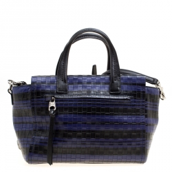 Coach Black/Purple Woven Embossed Leather Top Handle Bag