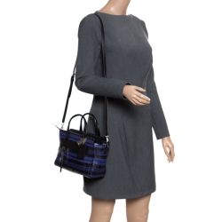Coach Black/Purple Woven Embossed Leather Top Handle Bag