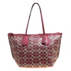 Coach Red Signature Coated Canvas Taxi Zip Shopping Tote