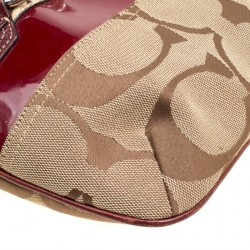 Coach Beige/Burgundy Signature Canvas and Leather Crossbody Bag