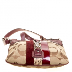 Coach Beige/Burgundy Signature Canvas and Leather Crossbody Bag