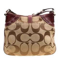 Coach Beige/Burgundy Signature Canvas and Leather Crossbody Bag