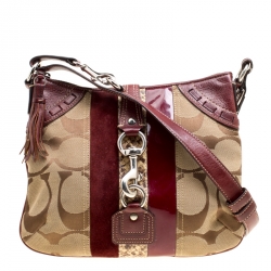 Coach Beige/Burgundy Signature Canvas and Leather Crossbody Bag
