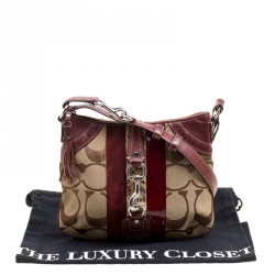 Coach Beige/Burgundy Signature Canvas and Leather Crossbody Bag