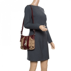Coach Beige/Burgundy Signature Canvas and Leather Crossbody Bag