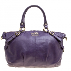 Pre Owned Coach Purple Leather Sopia Top Handle Bag