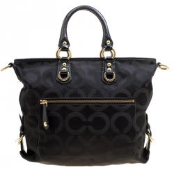 Pre Owned Coach Black Signature Canvas Ashley Top Handle Bag