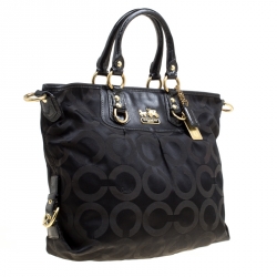 Pre Owned Coach Black Signature Canvas Ashley Top Handle Bag