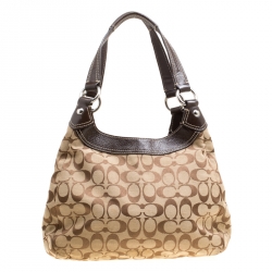 Pre Owned Coach Beige/Brown Signature Canvas Shoulder Bag