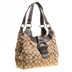 Pre Owned Coach Beige/Brown Signature Canvas Shoulder Bag