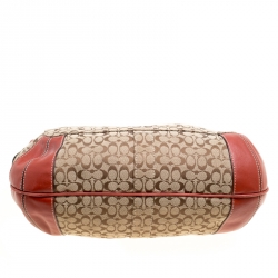 مملوكة مسبقًا Coach Beige/Red Signature Canvas and Leather Hobo