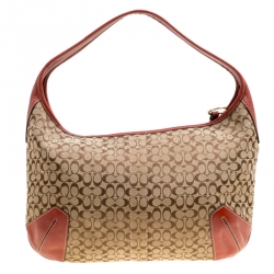 مملوكة مسبقًا Coach Beige/Red Signature Canvas and Leather Hobo