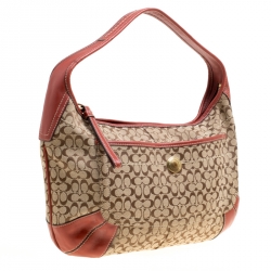 مملوكة مسبقًا Coach Beige/Red Signature Canvas and Leather Hobo