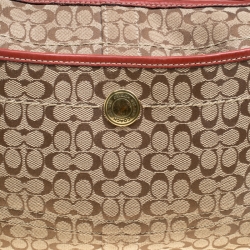 مملوكة مسبقًا Coach Beige/Red Signature Canvas and Leather Hobo