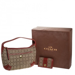 مملوكة مسبقًا Coach Beige/Red Signature Canvas and Leather Hobo