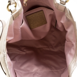 Pre Owned Coach Gold Perforated Leather Audrey Shopper Tote