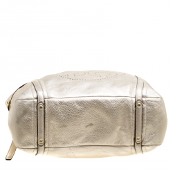 Pre Owned Coach Gold Perforated Leather Audrey Shopper Tote