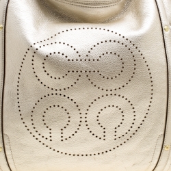 Pre Owned Coach Gold Perforated Leather Audrey Shopper Tote
