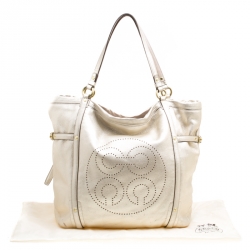 Pre Owned Coach Gold Perforated Leather Audrey Shopper Tote