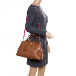 Pre Owned Coach Brown/Pink Leather Top Handle Bag