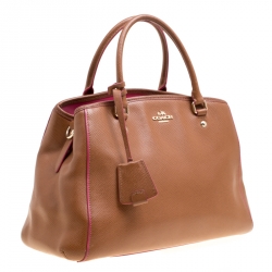 Pre Owned Coach Brown/Pink Leather Top Handle Bag