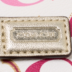 Coach White/Pink Heart Printed Coated Canvas Poppy Wristlet Clutch