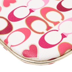 Coach White/Pink Heart Printed Coated Canvas Poppy Wristlet Clutch