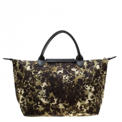 Pre Owned Longchamp Camo Nylon Medium Le Pliage Tote