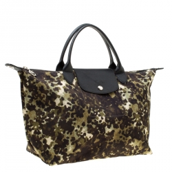 Pre Owned Longchamp Camo Nylon Medium Le Pliage Tote