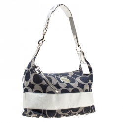 Pre Owned حقيبة كتف كوتش دنيم بنقوش الشعار زرقاء/فضية