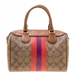 Coach Brown Signature Varsity Stripe Coated Canvas Mini Bennett Satchel