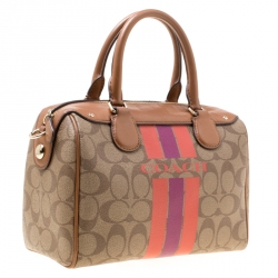 Coach Brown Signature Varsity Stripe Coated Canvas Mini Bennett Satchel