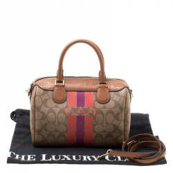 Coach Brown Signature Varsity Stripe Coated Canvas Mini Bennett Satchel