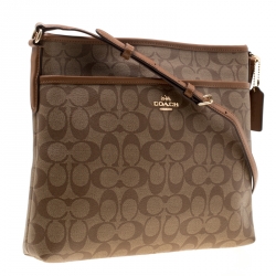 Coach Brown Signature Coated Canvas File Crossbody Bag