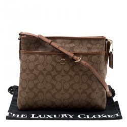 Coach Brown Signature Coated Canvas File Crossbody Bag