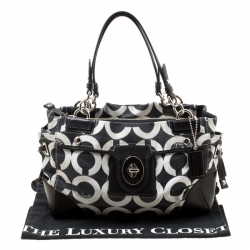 Pre Owned Coach Black/Grey Signature Canvas Peyton Satchel
