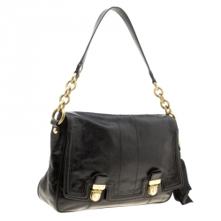 Coach Black Leather Top Handle Flap Bag