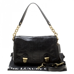 Coach Black Leather Top Handle Flap Bag