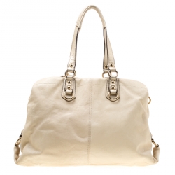 Pre Owned Coach Beige Leather Ashley Top Handle Bag