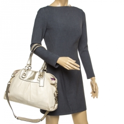 Pre Owned Coach Beige Leather Ashley Top Handle Bag